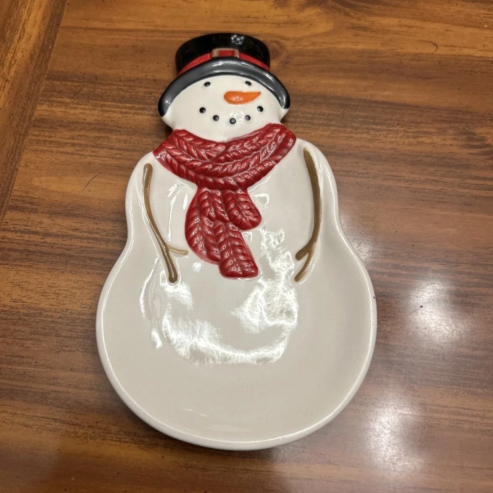 st nicholas square yuletide Snowman Red‎ Scarf Spoon Rest Vintage